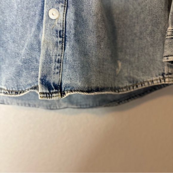 Zara Blue Denim Jacket Shirt Button Up with Removable Gray Hood Boy Kids Size 7 - Picture 10 of 11